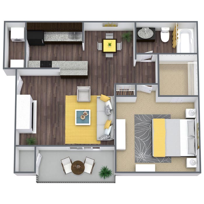 One bedroom apartment in North Dallas (690 Sq. ft.)