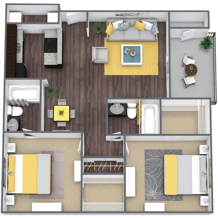 Two bedroom apartment in North Dallas (932 Sq. ft.)