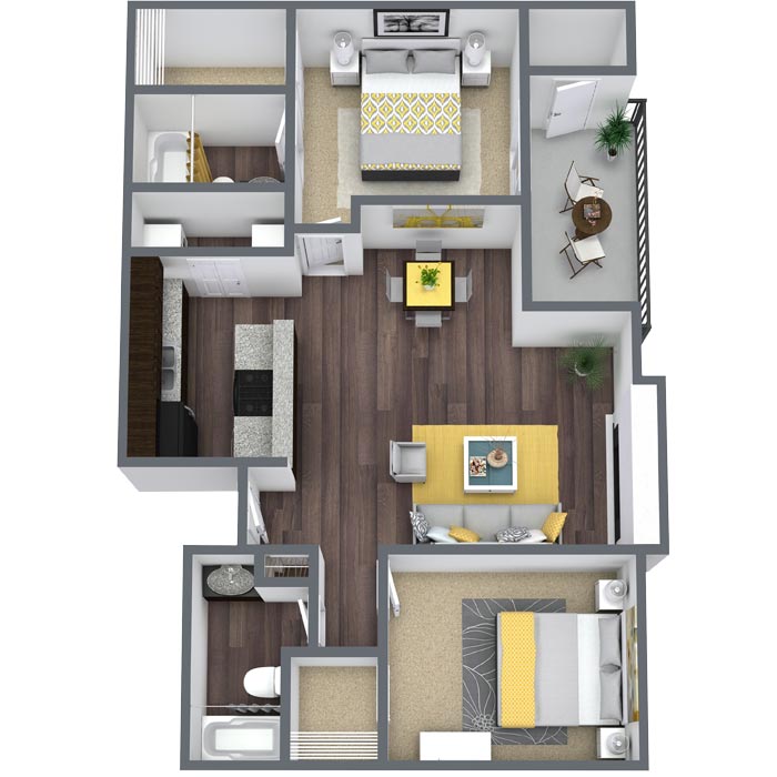 Two bedroom apartment in North Dallas (966 Sq. ft.)