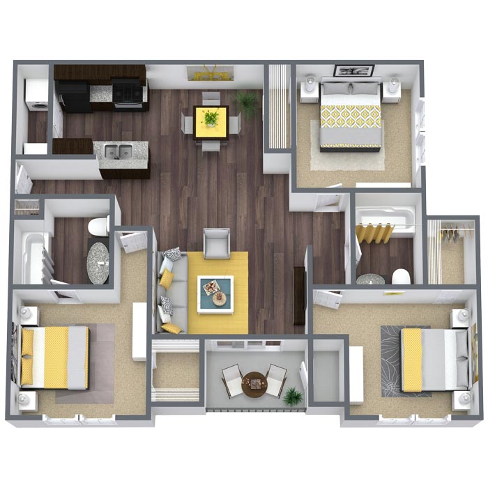 Three bedroom apartment in North Dallas (1,189 Sq. ft.)