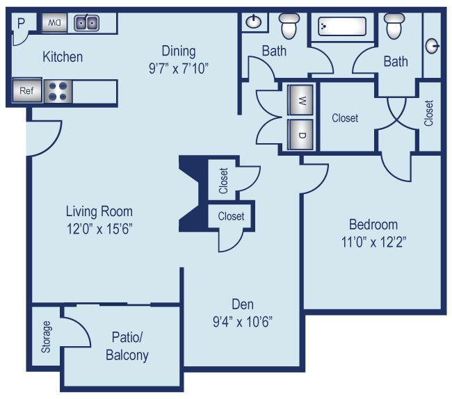 Two bedroom apartment in North Dallas (879 Sq. ft.)