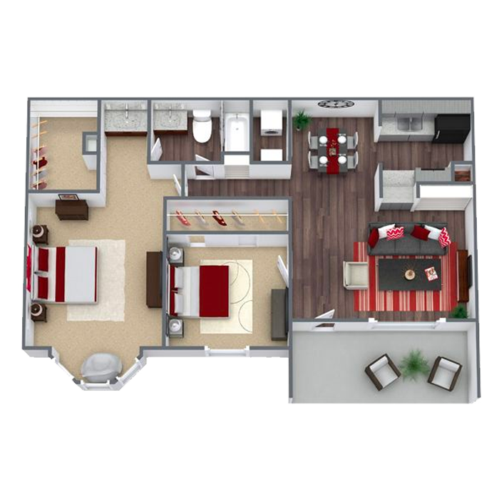 Two Bedroom Apartment in Houston, TX (848 sq. ft.)