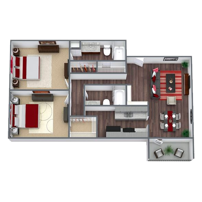 Two Bedroom Apartment in Houston, TX (1,066 sq. ft.)