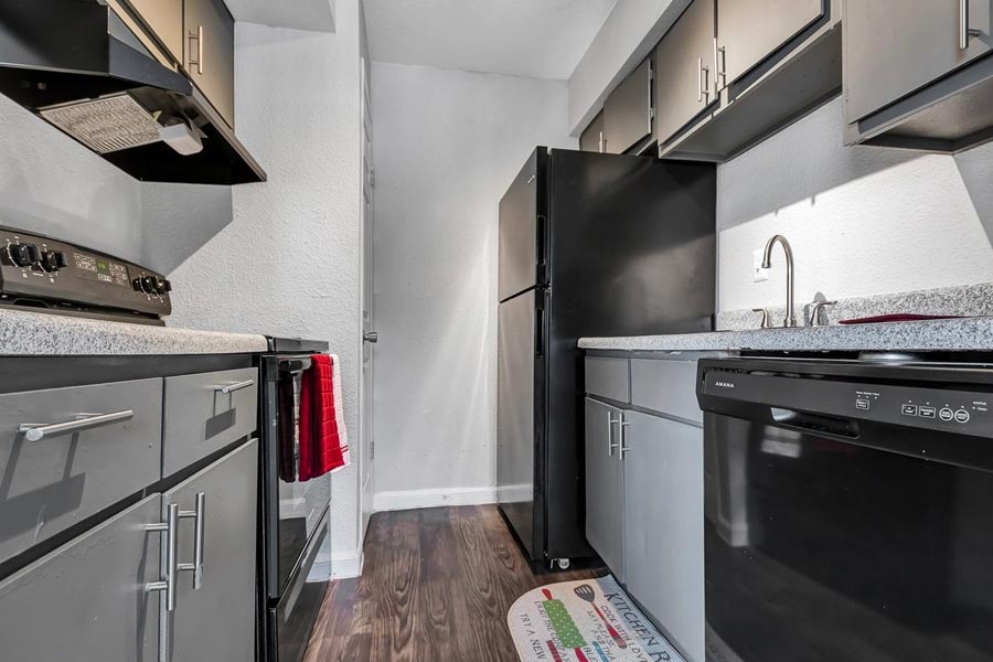 Floor plans are equipped with full kitchens